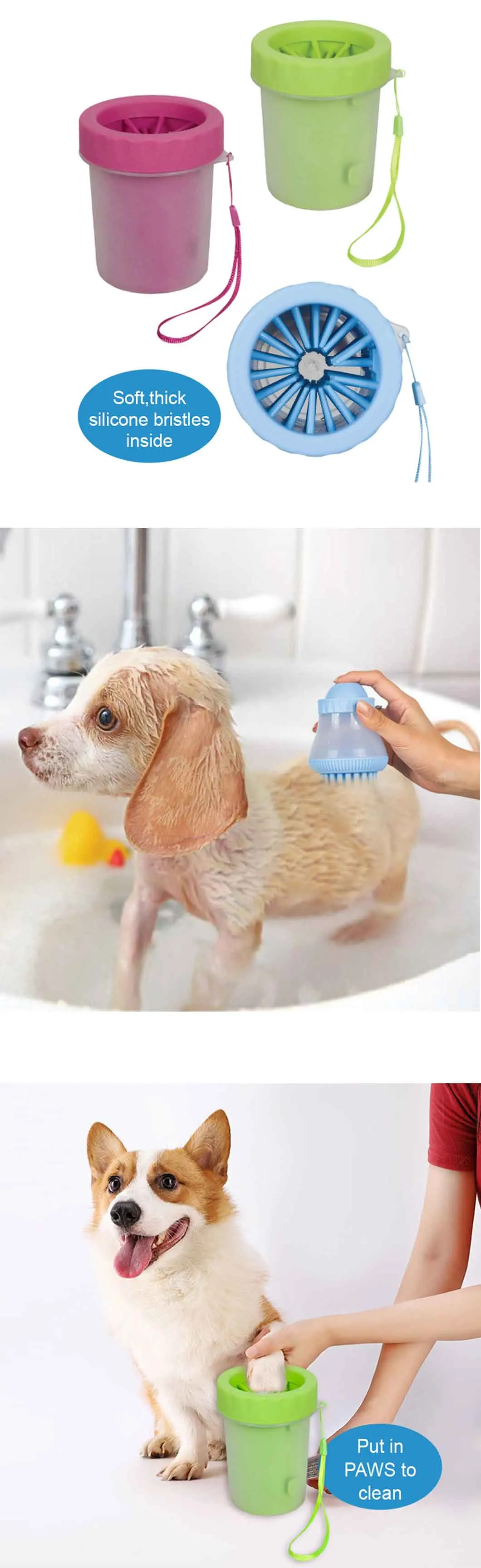 Rena Pet Fashion Colorful Plastic Grooming Brush Dog Soft Silica Gel Bath Tools